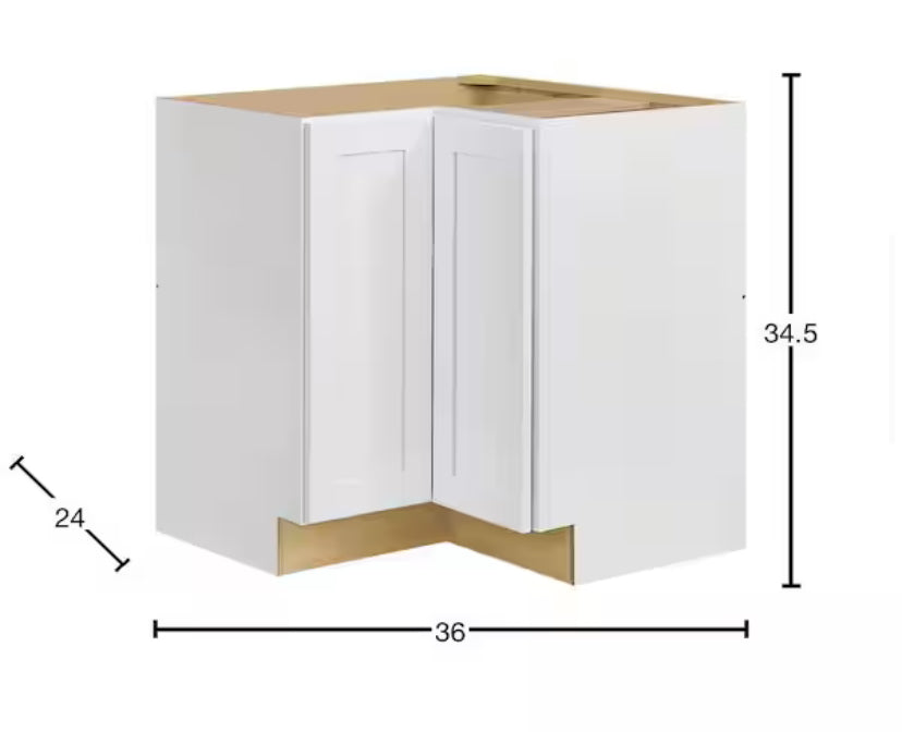 Avondale 36 in. W x 24 in. D x 34.5 in. H Ready to Assemble Plywood Shaker Lazy Susan Corner Cabinet in Alpine White