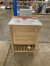 Autumn 24 in. W x 19 in. D x 34 in. H Single Sink Bath Vanity in Weathered Tan with White Engineered Stone Top