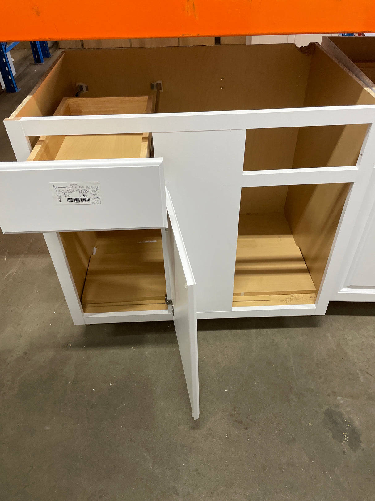 Hampton 36 in. W x 24 in. D x 34.5 in. H Assembled Blind Base Kitchen Cabinet in Satin White for Left or Right Corner