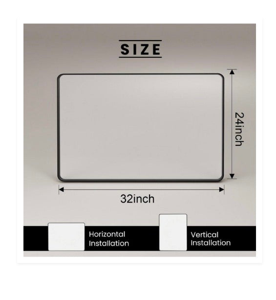 24 in. W x 32 in. H Vanity Rectangular Black Wall Mirror Aluminum Alloy Framed Bathroom Mirror