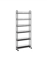 6-Shelf Black Metal Slim Storage Cart, Mobile Wire Rack Shelving Unit with Baskets (23 in. W x 10 in. D x 61 in. H)