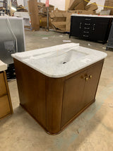 Collette 30 in W x 22 in D x 35 in H Single Sink Bath Vanity in Cinnamon Oak With White Carrara Marble Top