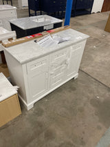 Doveton 48 in. W x 19 in. D x 34 in. H Single Sink Bath Vanity in White with White Engineered Marble Top