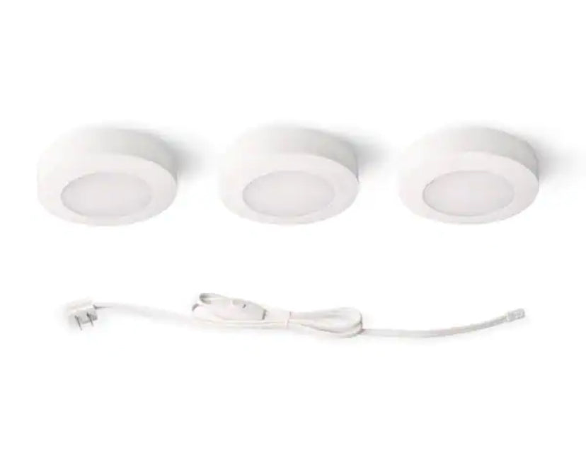 3-Light Plug-In LED White Puck Light Kit with CCT Changing (2700K/3000K/4000K)