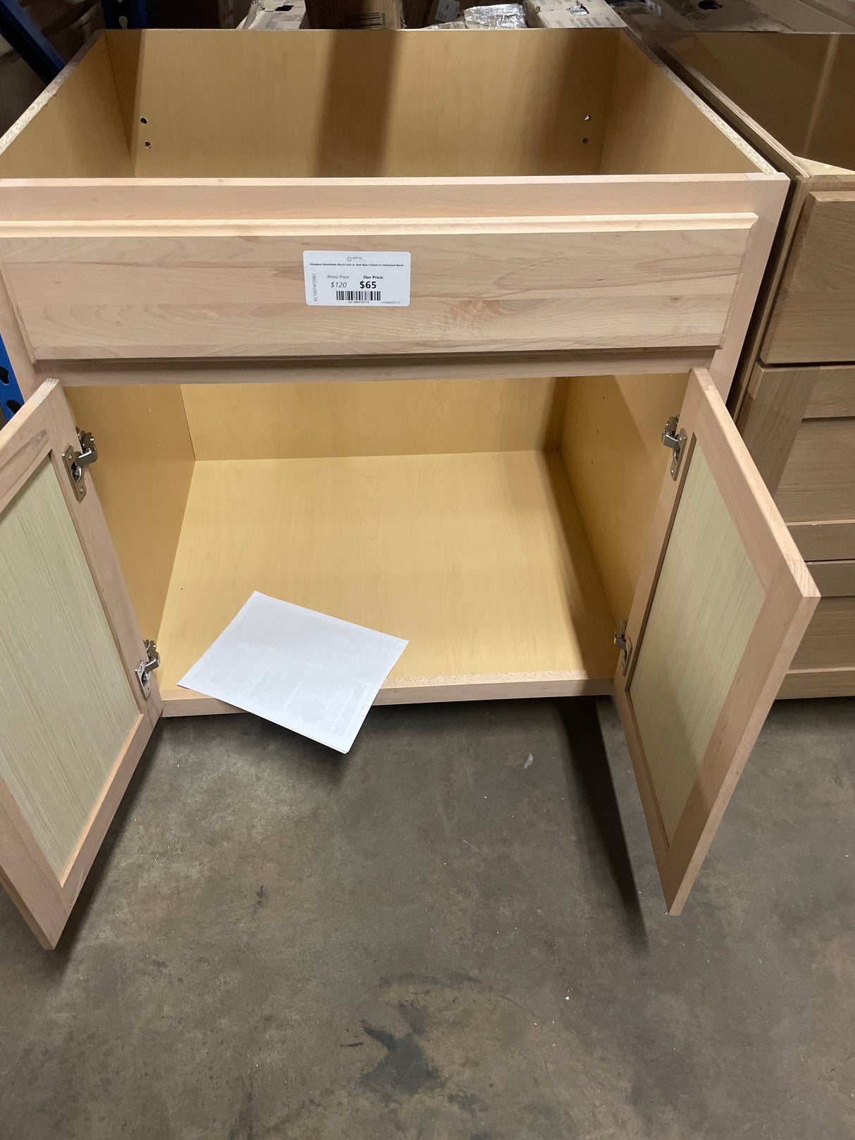 Hampton Assembled 30x34.5x24 in. Sink Base Cabinet in Unfinished Beech
