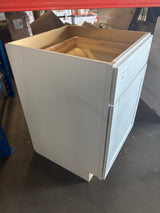 Shaker Satin White Stock Assembled Base Kitchen Cabinet with Ball-Bearing Drawer Glides (24 in. x 34.5 in. x 24 in.)