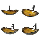 Multi-colored Glass Oval Vessel Sink in Yellow with Black Faucet Pop Up Drain Set