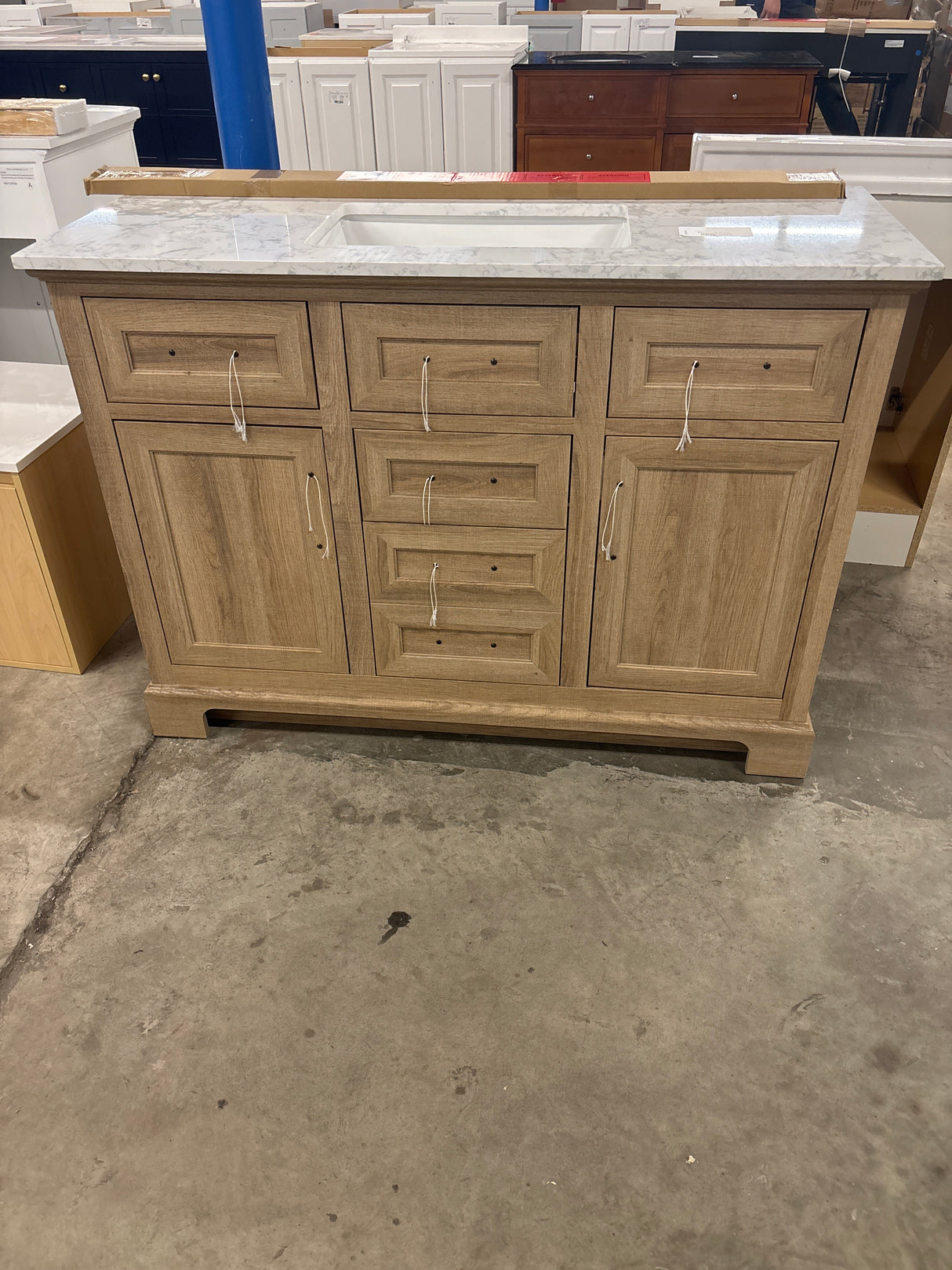 Doveton 48 in. W x 19 in. D x 34.50 in. H Freestanding Vanity in Weathered Tan with White Engineered Stone Top