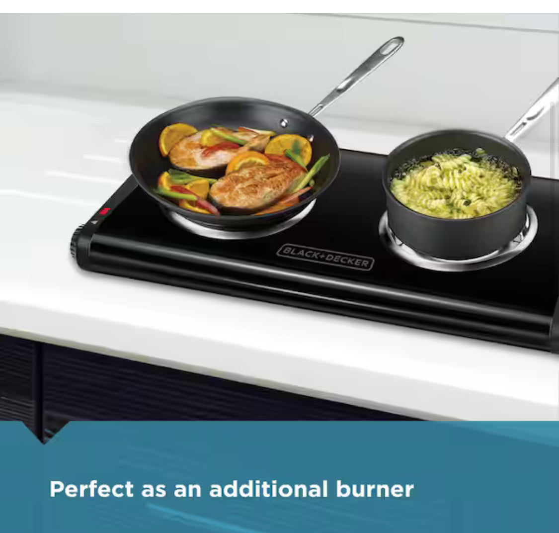2-Burner 12 in. Black Hot Plate with Temperature Controls