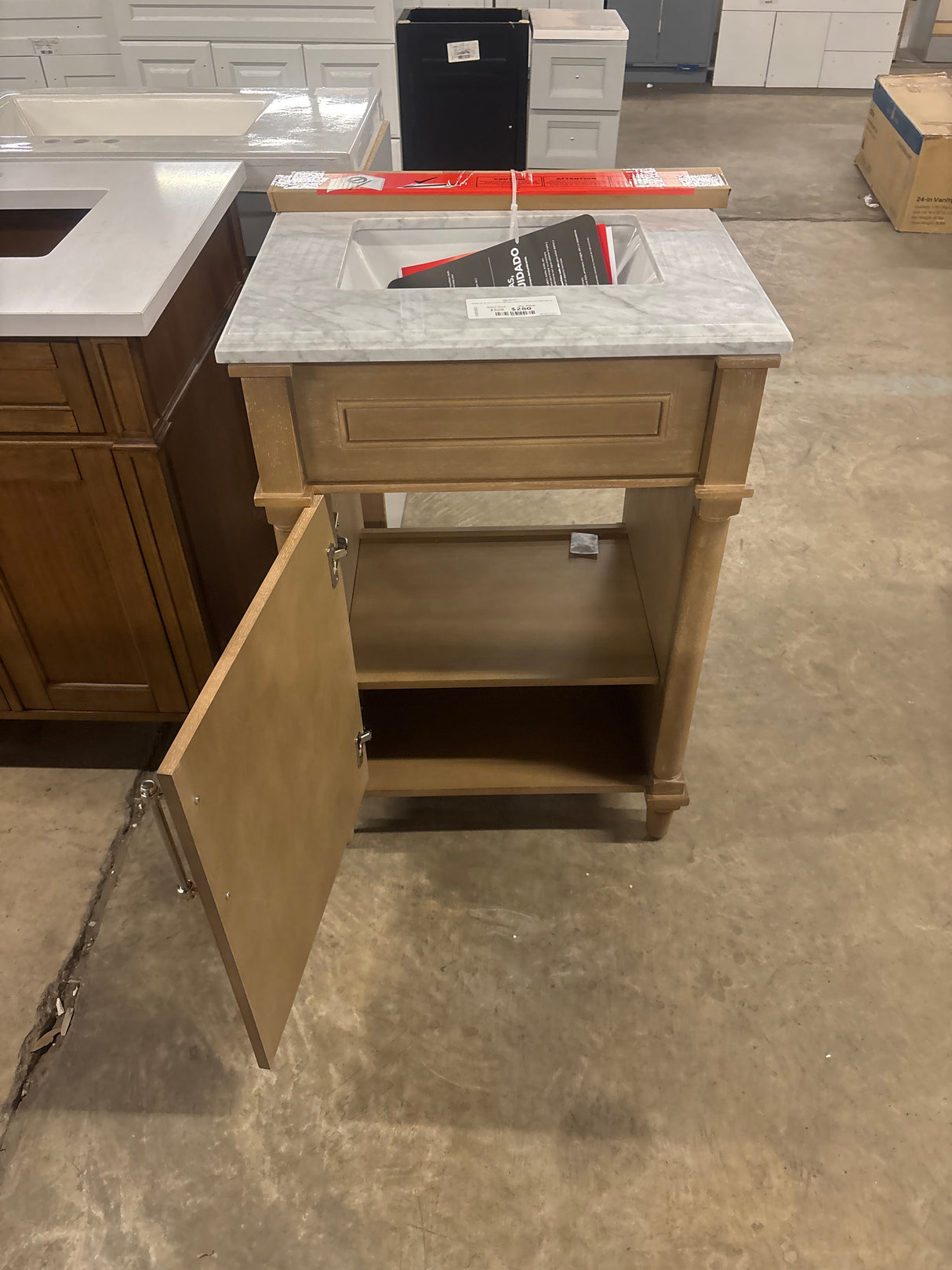 Aberdeen 24 in. W x 20 in. D x 34.5 in. H Bath Vanity in Antique Oak with White Carrara Marble Vanity Top