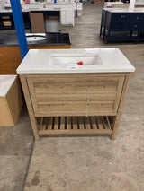 Autumn 36 in. W x 19 in. D x 34.5 in. H Single Sink Bath Vanity in Weathered Tan with White Engineered Stone Top