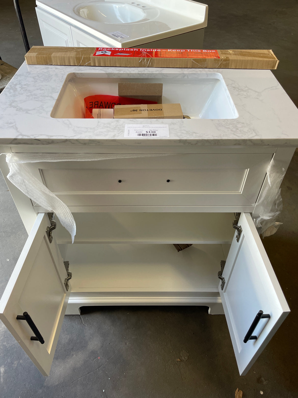 Doveton 30 in. W x 19 in. D x 34.5 in. H Single Sink Bath Vanity in White with White Engineered Stone Top