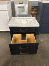 Oliver 24 in. W x 18 in. D x 34 in. H Bath Vanity in Black Oak with White Ceramic Vanity Top