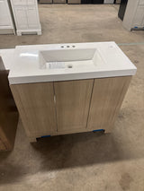 Oakley 37 in. Single Sink Beige Oak Bath Vanity with White Cultured Marble Top (Assembled)
