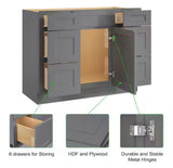 42 in. W x 21 in. D x 34.5 in. H in Shaker Grey Plywood Ready to Assemble Floor Vanity Sink Base Kitchen Cabinet