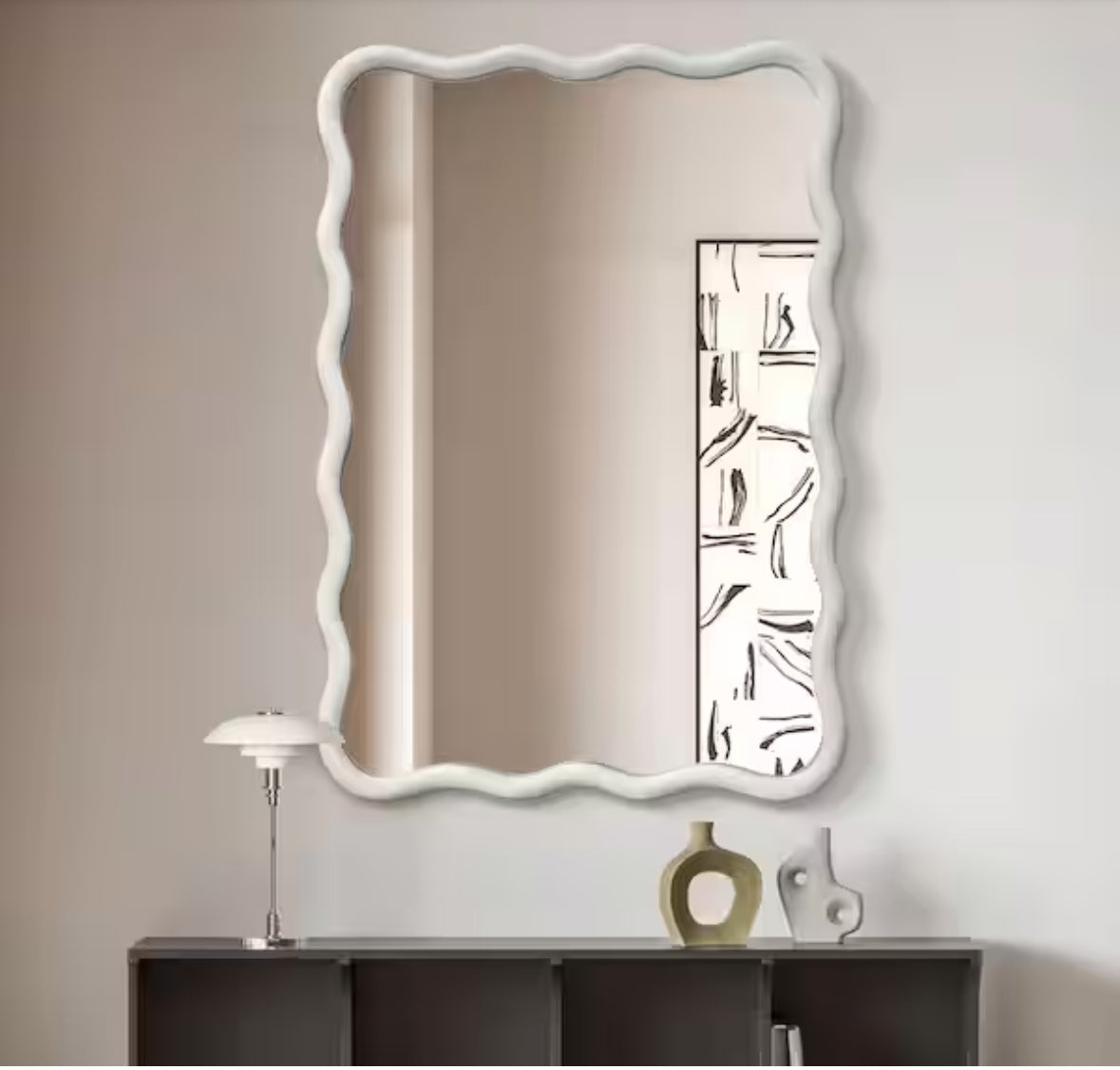 20 in. W x 30 in. H Rectangle White Wood Framed Wavy Wall Mirror