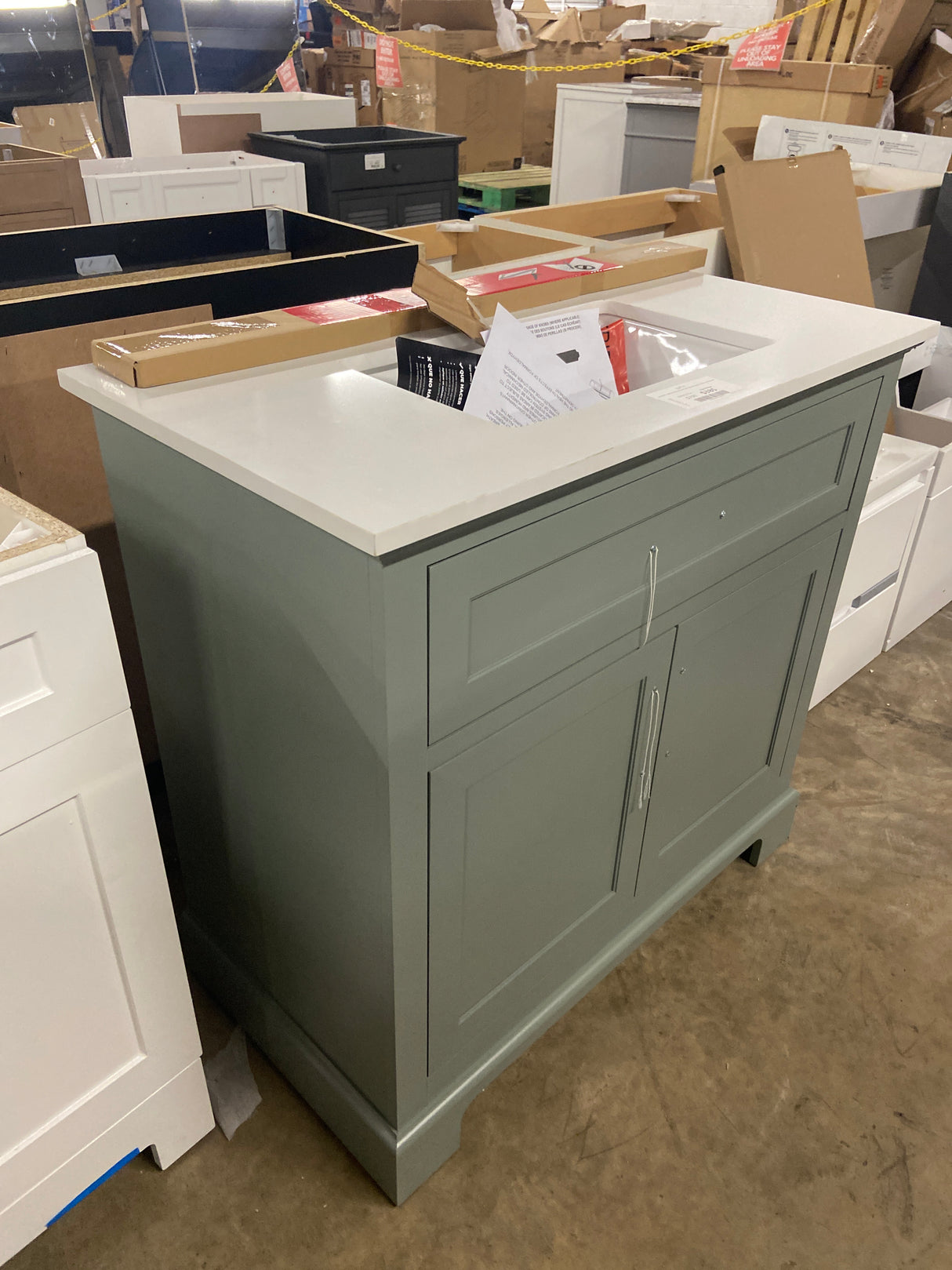 Doveton 36 in. Single Sink Sage Green Bath Vanity with White Engineered Stone Top (Assembled)