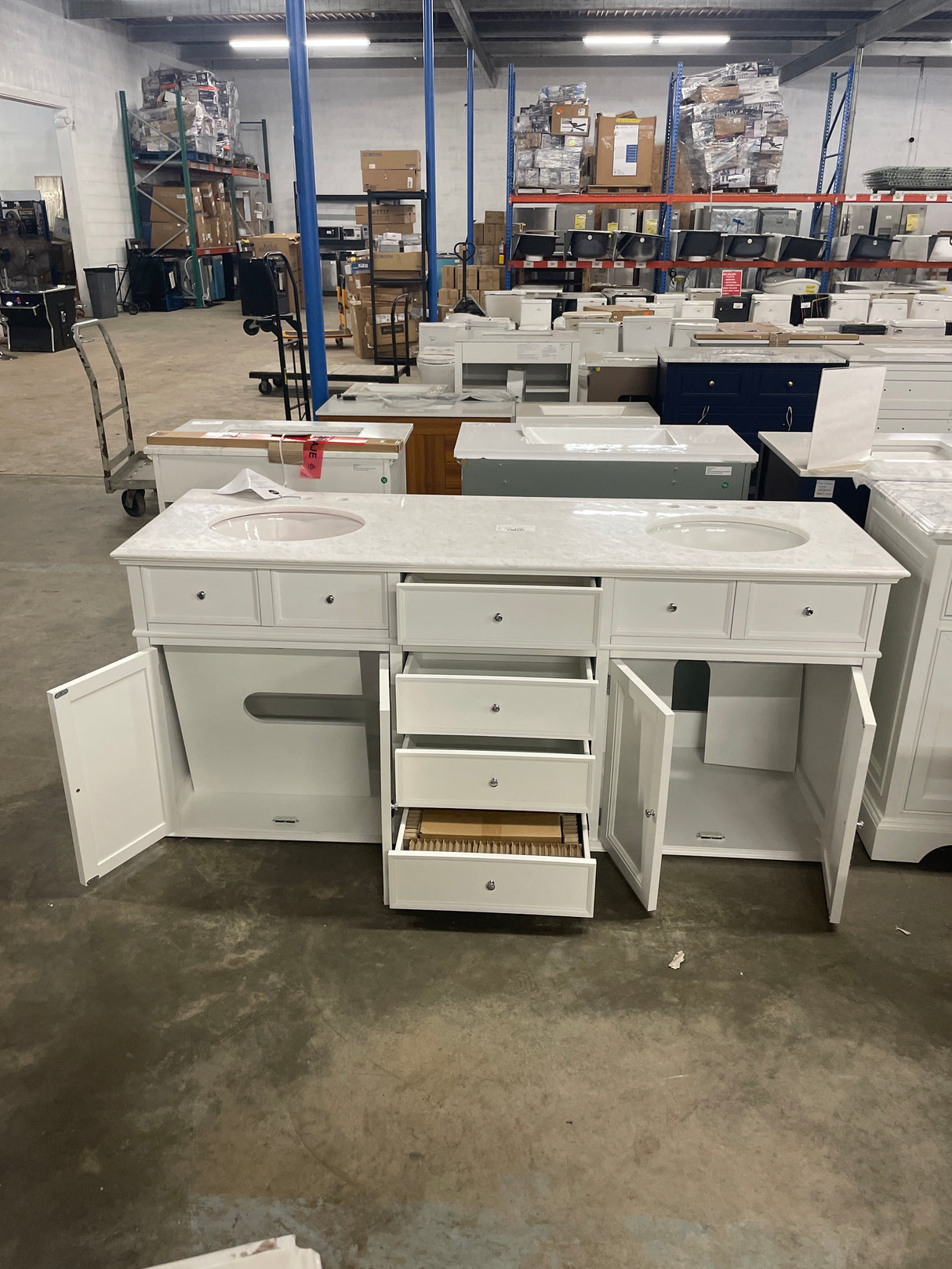 Hampton Harbor 72 in. W x 22 in. D Double Bath Vanity in White with Natural Marble Vanity Top in White