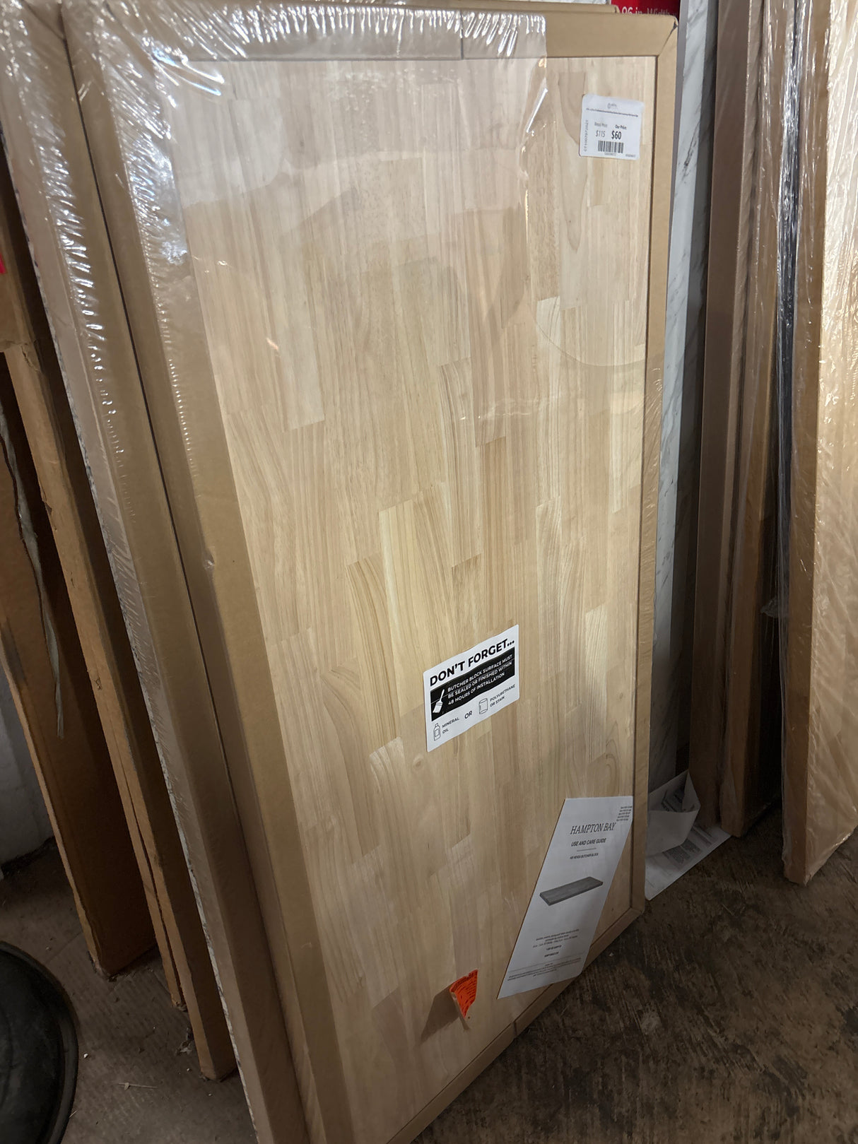 4 ft. L x 25 in. D Unfinished Hevea Solid Wood Butcher Block Countertop With Square Edge