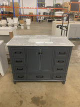 Merryfield 43 in. Single Sink Dark Blue-Grey Bath Vanity with White Carrara Marble Top (Assembled)