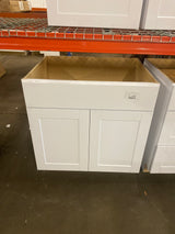 Shaker 33 in. W x 24 in. D x 34.5 in. H Assembled Sink Base Cabinet in Satin White