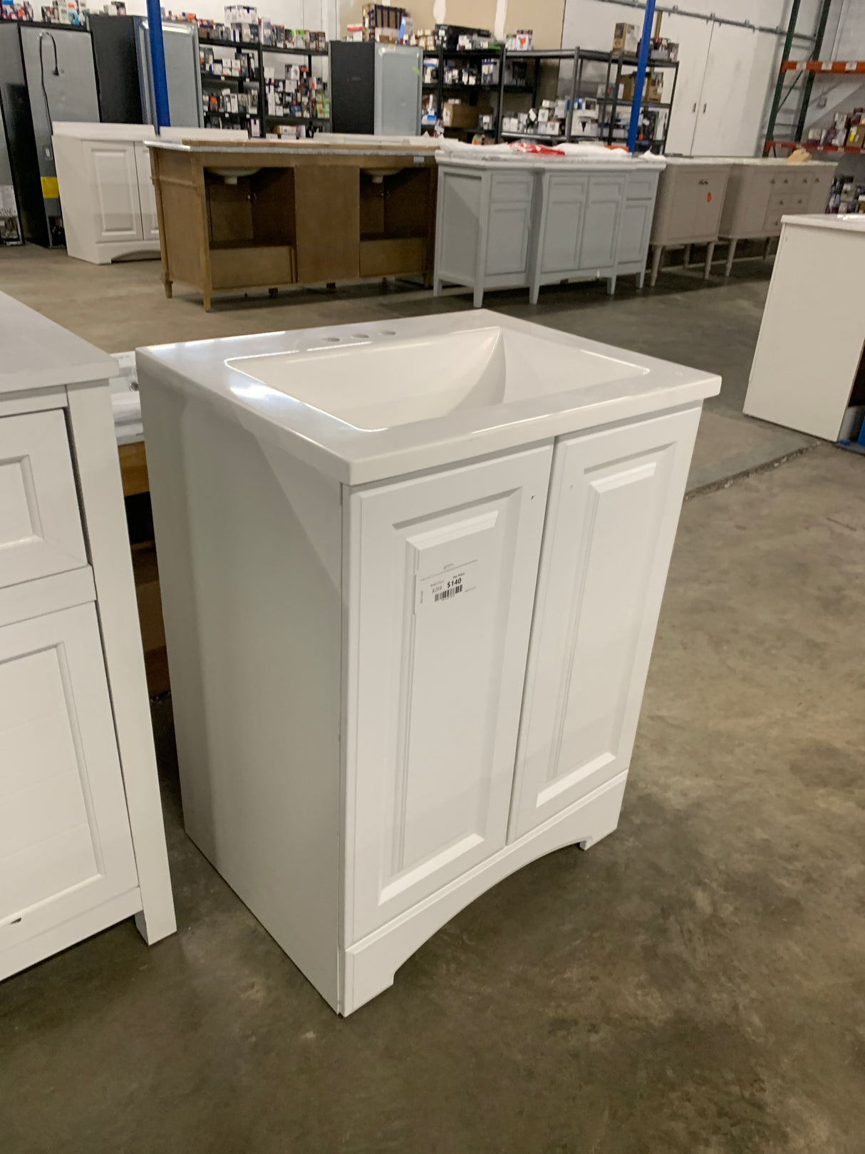 Everdean 25 in. W x 19 in. D x 34 in. H Single Sink Freestanding Bath Vanity in White with White Cultured Marble Top