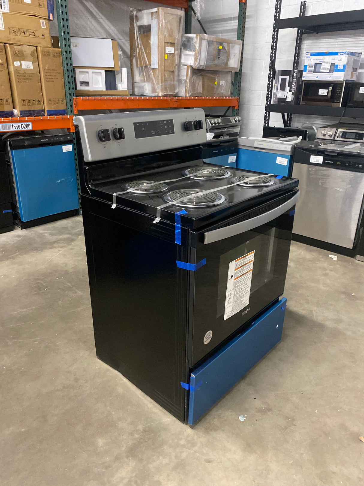 Whirlpool 30 in. 4.8 cu. ft. 4 Burner Element Electric Range with Self-Cleaning in Stainless Steel with Storage Drawer