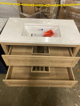Autumn 36 in. W x 19 in. D x 34.5 in. H Single Sink Bath Vanity in Weathered Tan with White Engineered Stone Top