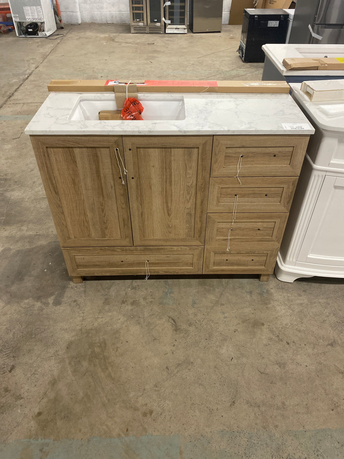 Tobana 42 in. W x 19 in. D x 34.5 in. H Bath Vanity in Weathered Tan with White Cultured Marble Top