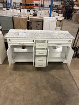 Windlowe 73 in. W x 22 in. D x 35 in. H Bath Vanity in White with Carrara Marble Vanity Top in White with White Sink