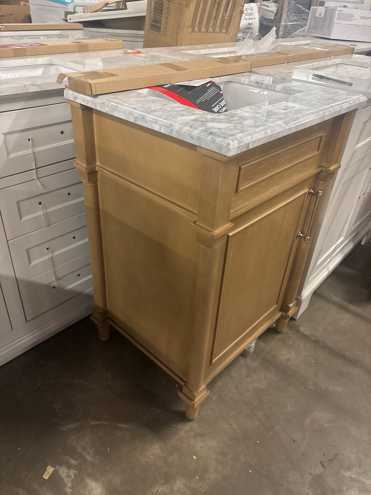 Aberdeen 24 in. W x 20 in. D x 34.5 in. H Bath Vanity in Antique Oak with White Carrara Marble Vanity Top