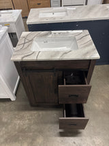 Brindley 30 in W x 20 in D x 35 in H Single Sink Freestanding Vanity in Dark Walnut w/Epoxied/Veined White Engineered Stone Top MM