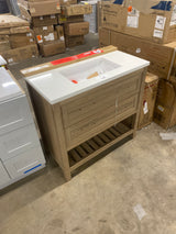 Autumn 36 in. W x 19 in. D x 34.5 in. H Single Sink Bath Vanity in Weathered Tan with White Engineered Stone Top