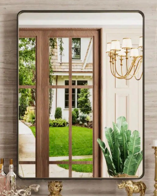 24 in. W x 32 in. H Vanity Rectangular Black Wall Mirror Aluminum Alloy Framed Bathroom Mirror