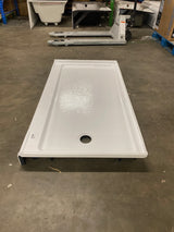 ShowerCast 60 in. x 30 in. Single Threshold Shower Pan in White with Modern Square Chrome Shower Drain Cover Right Drain