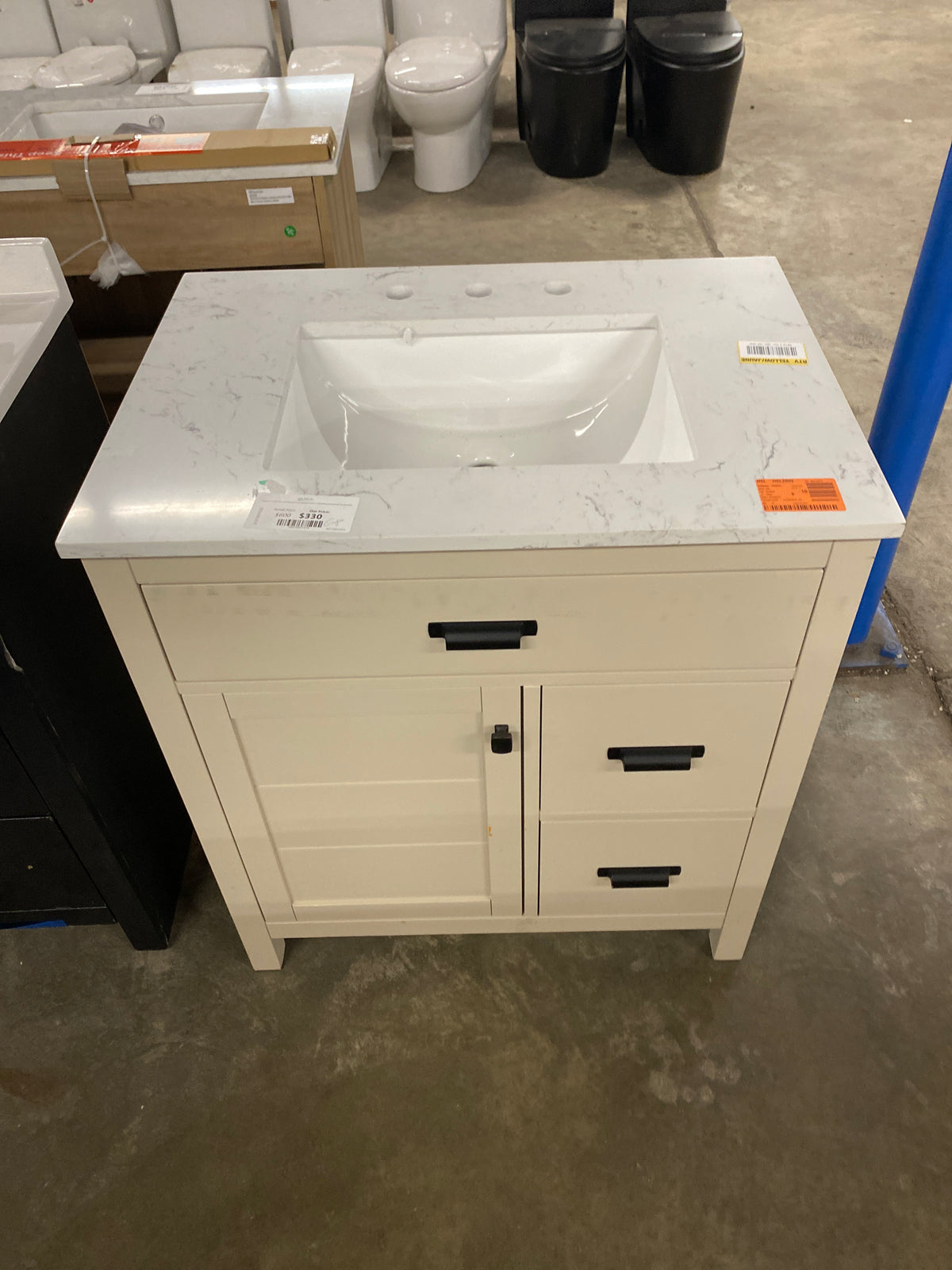 Stanhope 31 in. Single Sink Freestanding Even Better Beige Bath Vanity w/ Crystal White Engineered Stone Top (Assembled)