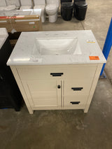 Stanhope 31 in. Single Sink Freestanding Even Better Beige Bath Vanity w/ Crystal White Engineered Stone Top (Assembled)