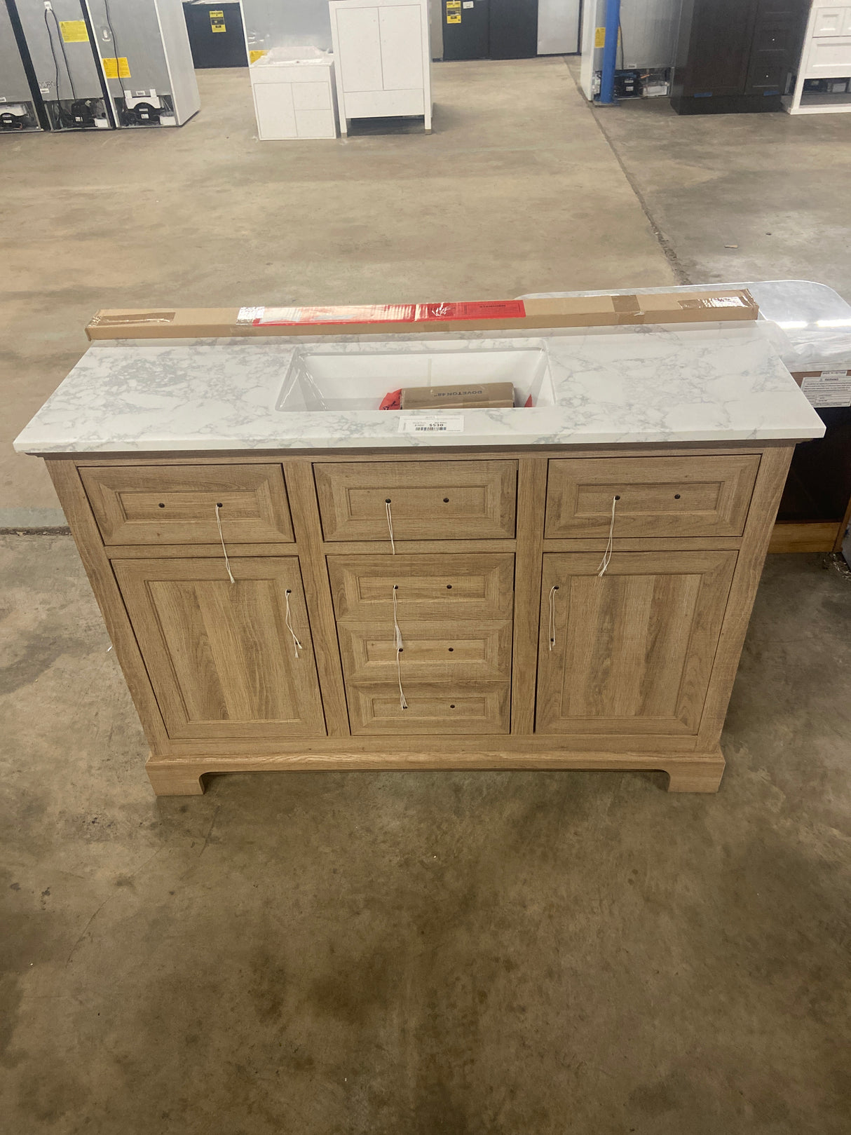Doveton 48 in. W x 19 in. D x 34.50 in. H Freestanding Vanity in Weathered Tan with White Engineered Stone Top