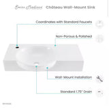 Chateau 29.31 in. Left Side Faucet Wall-Mount Ceramic Rectangular Bathroom Vessel Sink in Glossy White