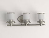 Truitt 23.25 in. 3-Light Brushed Nickel Modern Transitional Vanity with Frosted and Clear Edge Glass Shades