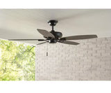 North Pond 52 in. Indoor/Outdoor Matte Black Ceiling Fan with Downrod and Reversible Motor; Light Kit Adaptable
