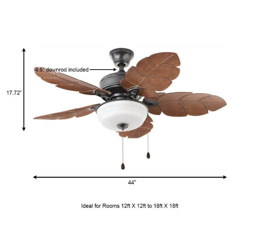 Palm Cove 44 in. Indoor/Outdoor LED Natural Iron Ceiling Fan with Light Kit, Downrod and Reversible Motor