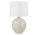 Finch 22 in. Distressed White Ribbed Table Lamp with White Linen Shade
