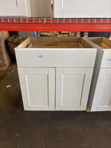 Shaker Satin White Stock Assembled Base Kitchen Cabinet with Ball-Bearing Drawer Glides (30 in. x 34.5 in. x 24 in.)