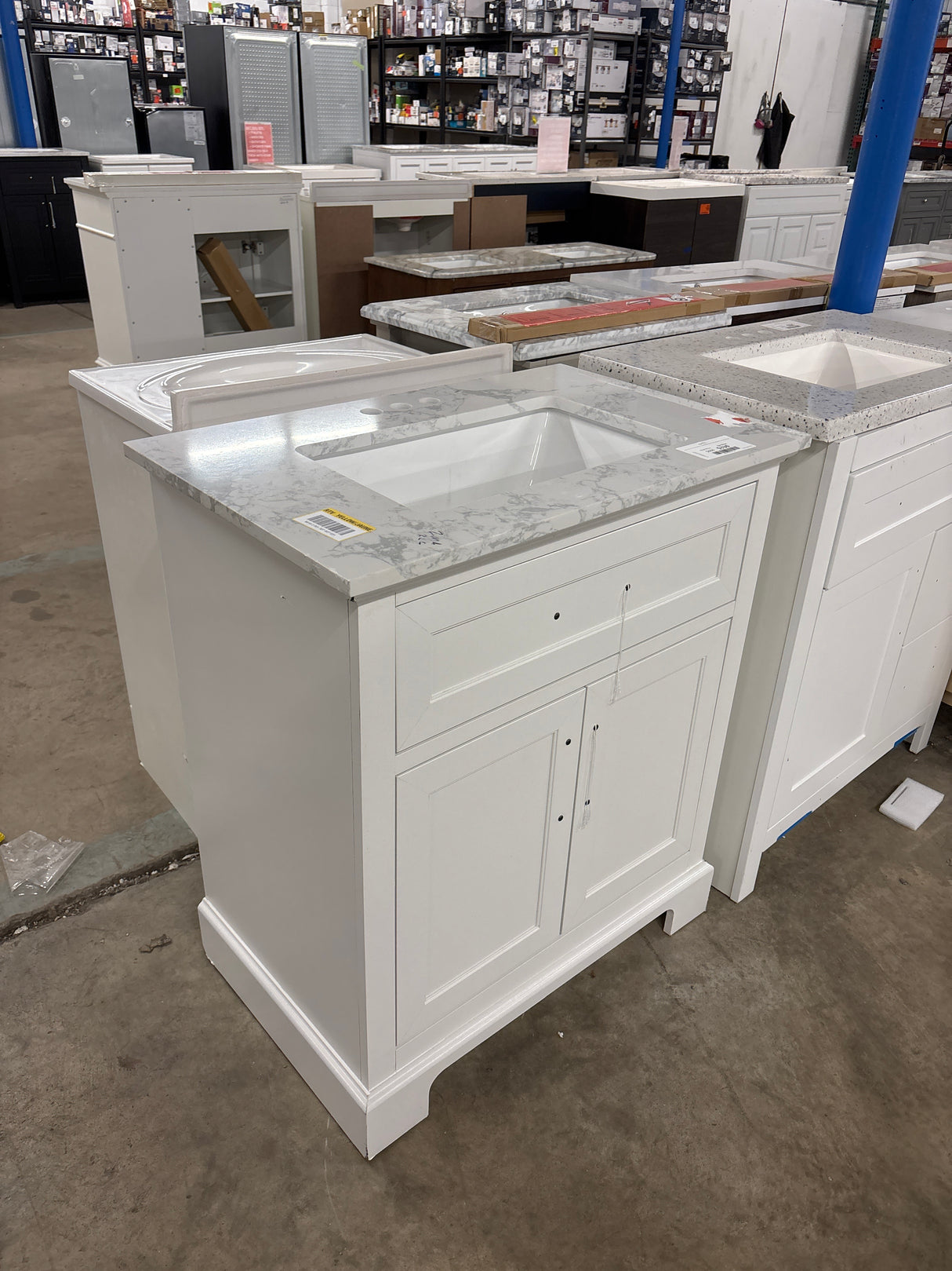 Doveton 30 in. W x 19 in. D x 34.5 in. H Single Sink Bath Vanity in White with White Engineered Stone Top