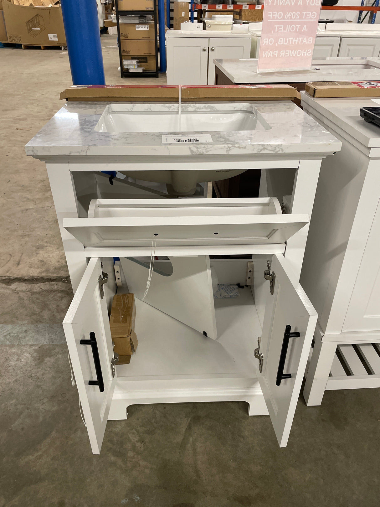 Doveton 24 in. W x 19 in. D x 34 in. H Single Sink Bath Vanity in White with White Engineered Marble Top