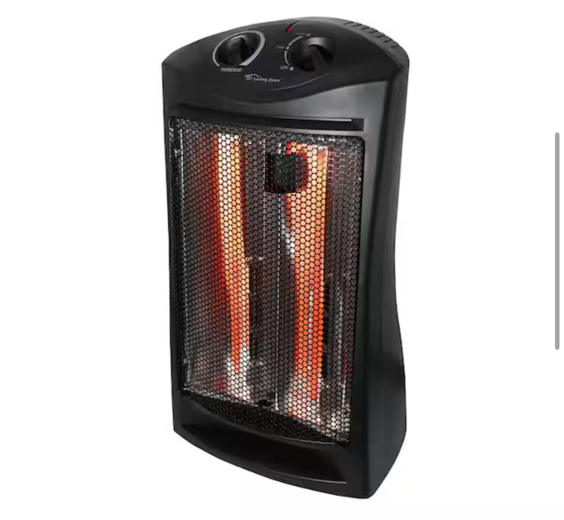 1500-Watt Black Electric Tower Quartz Infrared Space Heater with Thermostat