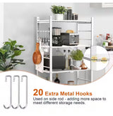 4-Tier Collapsible Storage Shelves Folding Pantry Shelves Wire Shelving in White with 20-Hooks for Garage Kitchen Room