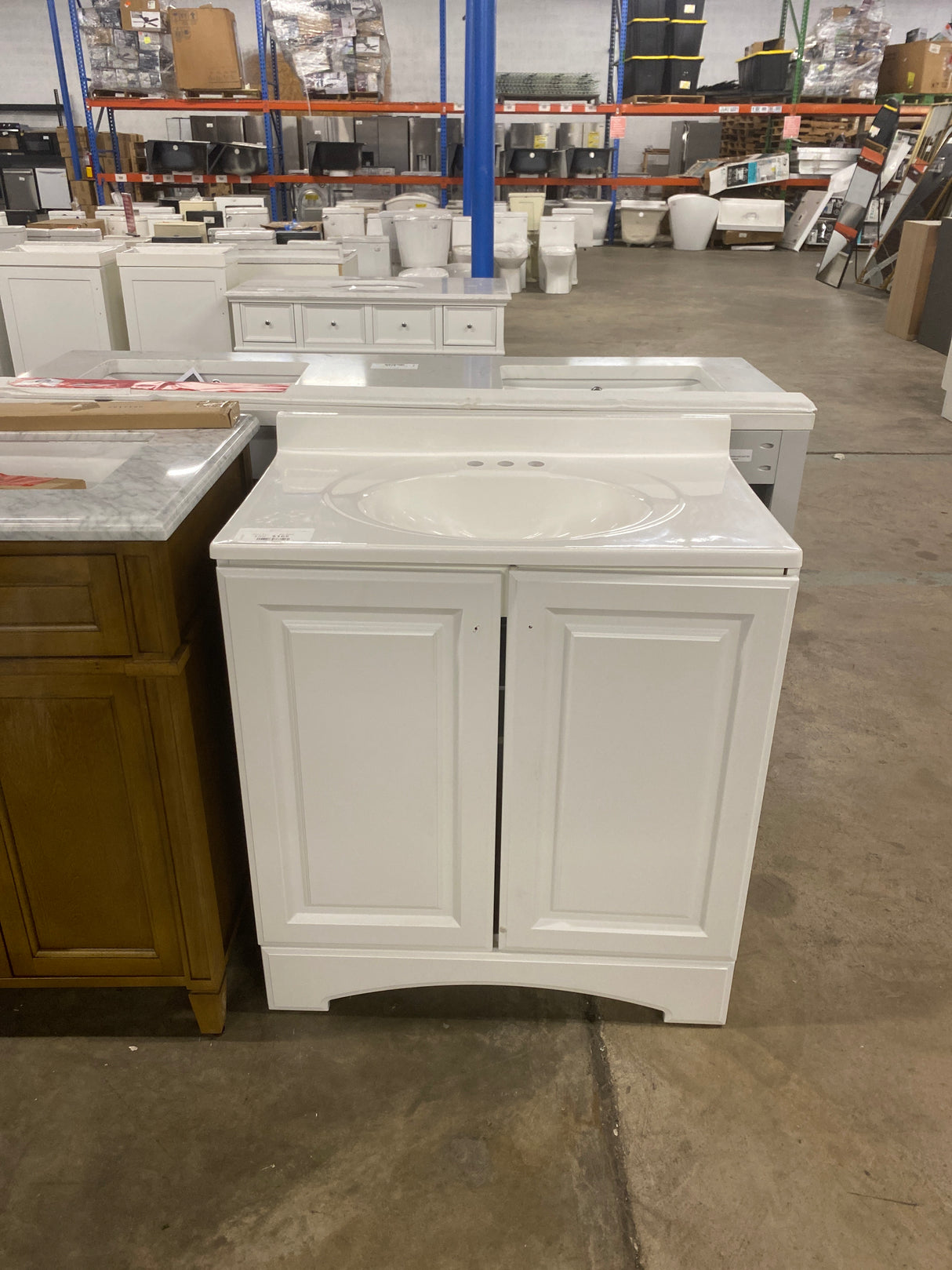 31 in. W x 19 in. D x 35 in. H Single Sink Freestanding Bath Vanity in White with White Cultured Marble Top