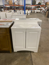 31 in. W x 19 in. D x 35 in. H Single Sink Freestanding Bath Vanity in White with White Cultured Marble Top